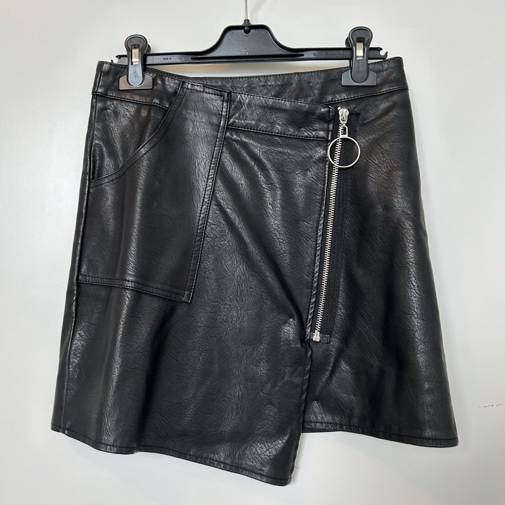 Vegan Leather Asymmetrical Mini Skirt